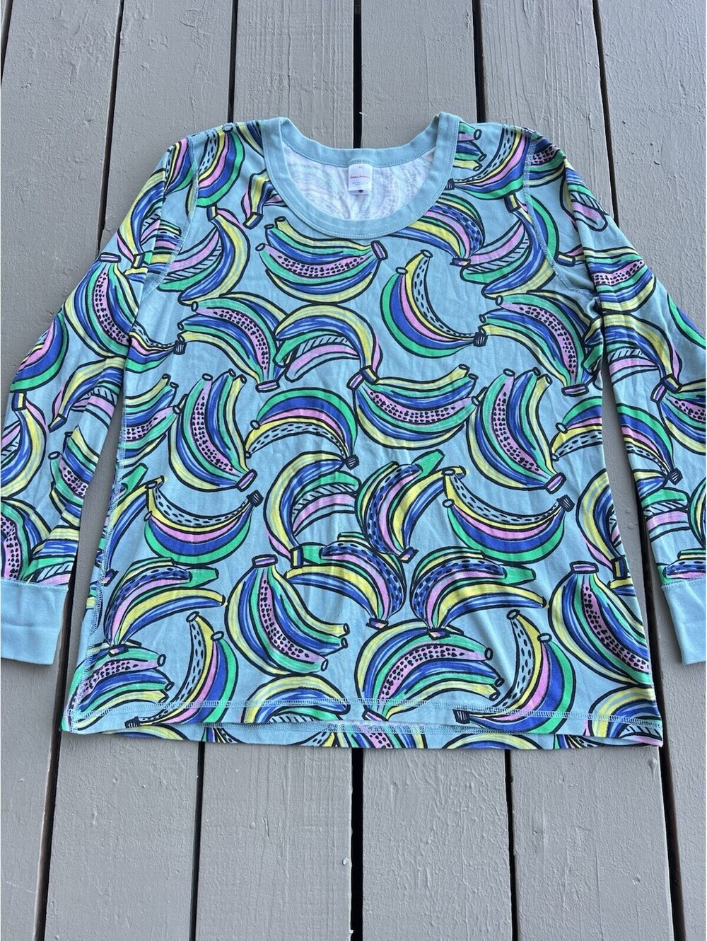 Hanna Andersson Top 100% Organic Cotton Long Sleeves All Over Banana Print XXL.
